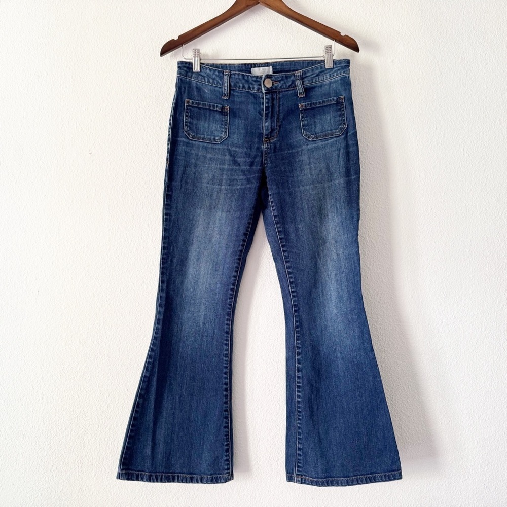 Retro Chic Sun & Shadow Flare Leg Bell Bottom Jeans Maya Wash Size 7 Boho Casual